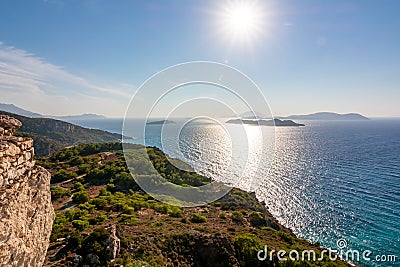 Sunset over Dodecanese islands from Kritinia Castle, Greece Stock Photo