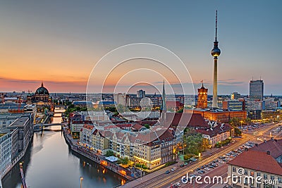 Sunset over downtown Berlin Stock Photo