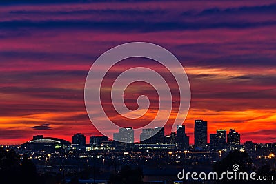 Sunset over the downtown Phoenix, Arizona skyline Editorial Stock Photo