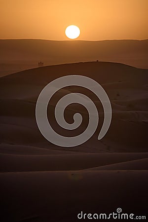Sunset over the dunes, Morocco, Sahara Desert Stock Photo