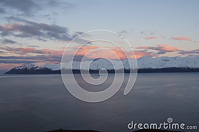 Sunset over Eyjafjordur (near Akureyri) , Northern Iceland Stock Photo