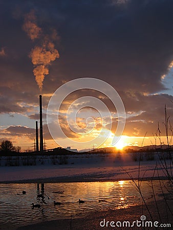 Sunset over the factory 1 Stock Photo