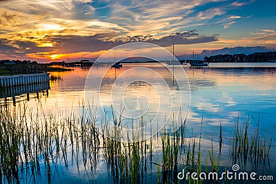 Sunset over the Folly River, in Folly Beach, South Carolina. Stock Photo