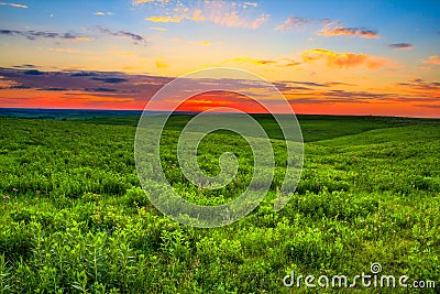 Sunset over the Kansas Flint Hills Stock Photo