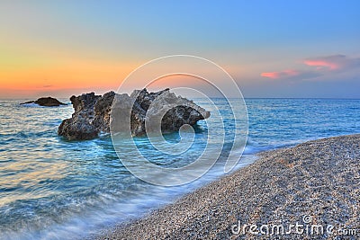 Sunset over Kathisma beach, Lefkada - Greece Stock Photo