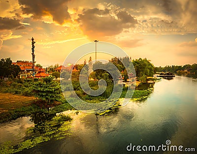 Sunset over Kwai river, Kanchanaburi, Thailand Stock Photo