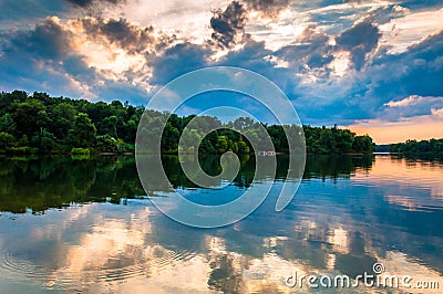 Sunset over Lake Marburg, in Codorus State Park, Pennsylvania. Stock Photo