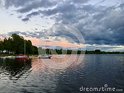 Sunset over lake Stock Photo