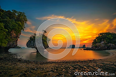 Sunset over Laopilae archipelago around Ko Hong island in Thailand Stock Photo