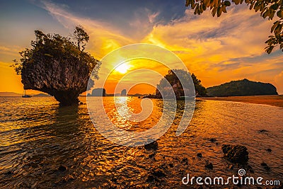 Sunset over Laopilae archipelago around Ko Hong island in Thailand Stock Photo