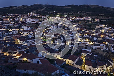 Sunset over the little town of Montanchez Stock Photo