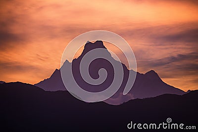 Sunset over Machapuchare or fish tail Stock Photo