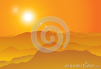 Sunset over mountain ridge Vector Illustration