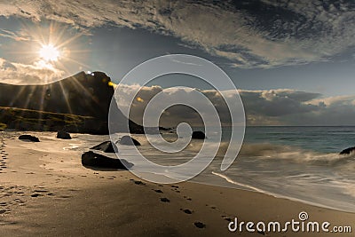 Sunset over Myrland Beach, Lofoten Islands, Norway Stock Photo