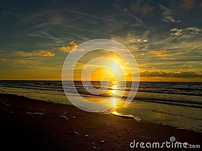 Sunset over Netherlands Beach Stock Photo