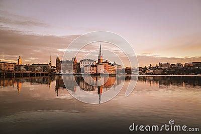 Sunset over old town of Stockholm, Sweden Editorial Stock Photo