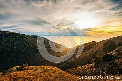 Sunset over the pacific ocean from Santa Lucia Range Stock Photo