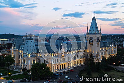 Sunset over Palace of Culture, Iasi, Romania Stock Photo