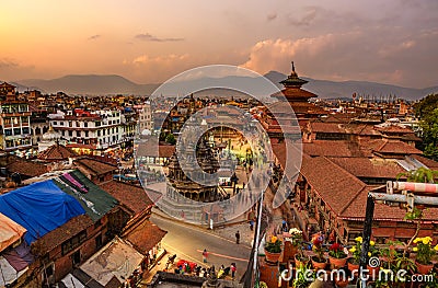 Sunset over Patan Durbar Square in Kathmandu, Nepal Editorial Stock Photo