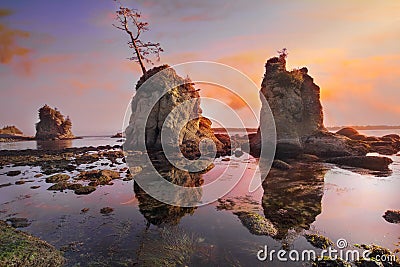 Sunset Over Pig and Sow Inlet at Oregon Coast Stock Photo