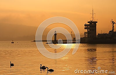 Sunset over Port of Varna. Stock Photo