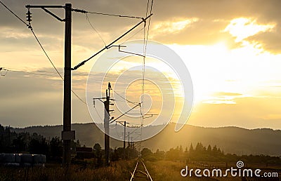 Sunset over the railway Stock Photo