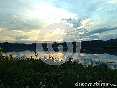 Sunset over the riverside Stock Photo