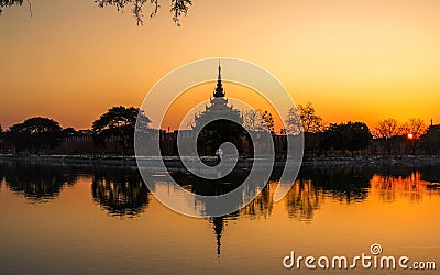 Sunset at royal palace, Mandalay, Myanmar. Stock Photo