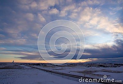 Sunset over rural Eastern Plains, Colorado Stock Photo