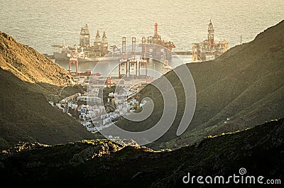 Sunset over Santa Cruz de Tenerife port Editorial Stock Photo