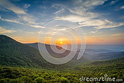 Sunset over the Shenandoah Valley and Blue Ridge Mountains from Stock Photo