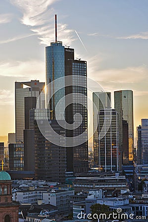 Sunset over the Skyline of the city of Frankfurt on Main Germany Editorial Stock Photo