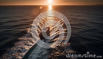 Sunset over tranquil seascape, nautical vessels sail generated by AI Stock Photo