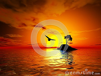 Sunset over tropical island Stock Photo