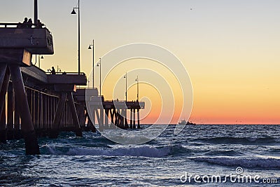 Sunset over Venice Beach Pier in Los Angeles, California Stock Photo