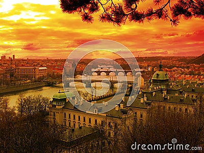 Sunset over Vltava Stock Photo