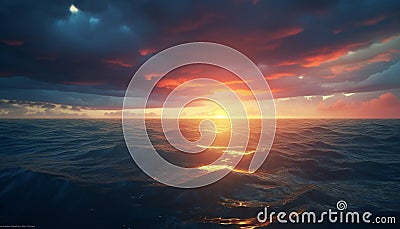 Sunset over water, nature beauty reflected in tranquil twilight generated by AI Stock Photo