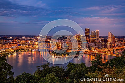 Skyline of the city of Pittsburgh from the top of Mount Washington Editorial Stock Photo