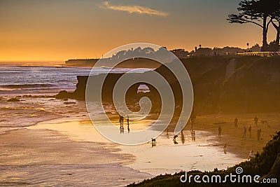 Sunset on the Pacific Ocean coastline, Santa Cruz, California Stock Photo