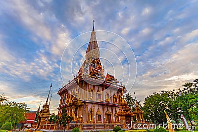 Sunset on pagoda of Chalong temple.Wat Chalong is the largest and most revered in Phuket. Stock Photo