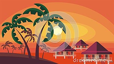 Sunset and palm trees Vector Illustration