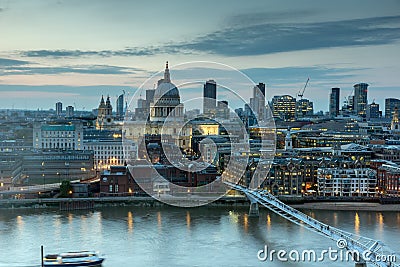 Sunset panorama of city of London, Thames river and St. Paul's Cathedral, England Editorial Stock Photo