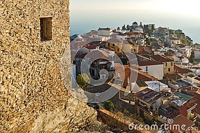 Sunset Panorama to old town of Kavala, Greece Editorial Stock Photo