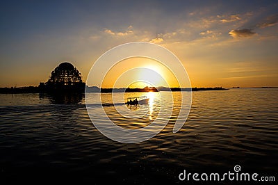 Sunset in Pantai Losari at Makassar city, Sulawesi Stock Photo