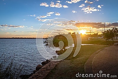 Sunset at Paranoa Lake Promenade - Brasilia, Distrito Federal, Brazil Stock Photo