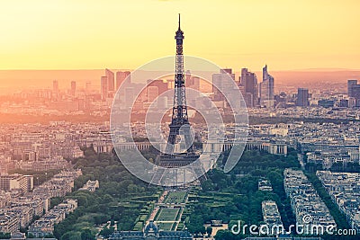 The sunset at Paris city with Eiffel Tower in France Editorial Stock Photo