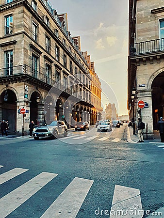 Sunset in Paris, view of the parisian buliding and autumn sunset, France Editorial Stock Photo