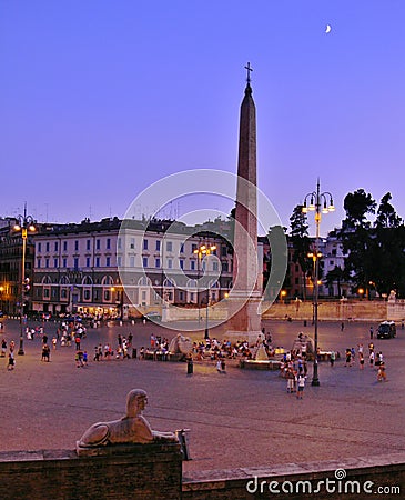 A sunset at the Piazza del Popolo in Rome Editorial Stock Photo