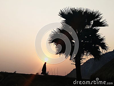 Sunset picture from Indian village Stock Photo