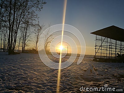 Sunset in the plain Stock Photo